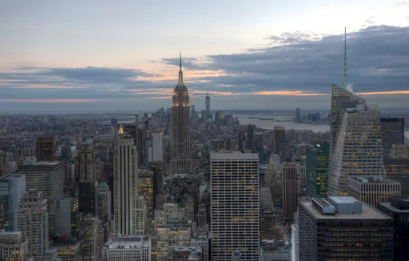 Здания, Нью-Йорк, панорама, Манхэттен, небоскрёбы, Manhattan, New York City, Empire State Building