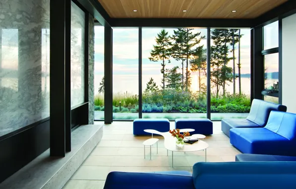 Комната, интерьер, гостиная, Seattle, вид на залив, Collingwood Residence, by Frits de Vries Architect
