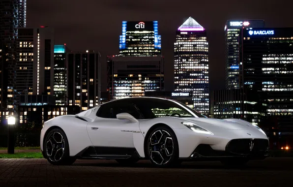 City, lights, supercar, maserati, night, made in Italy, mc20