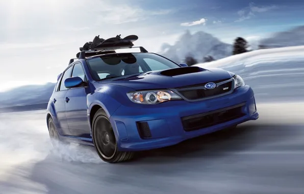 Картинка небо, снег, синий, Subaru, Impreza, WRX, STI, Субару