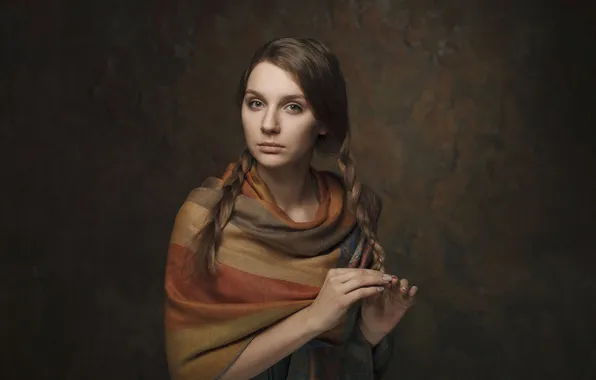 Портрет, косички, Анна, Василий Жуков