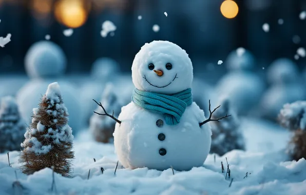 Картинка зима, снег, Рождество, Новый год, снеговик, Christmas, winter, snow