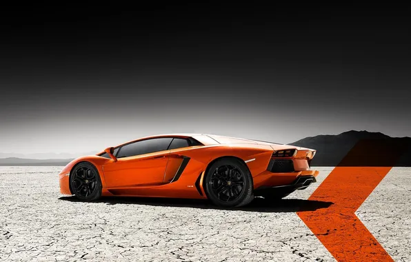 Картинка оранжевая, вид сзади, ламборгини, авентадор, lamborghini aventador lp700-4