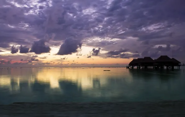 Море, закат, природа, домик