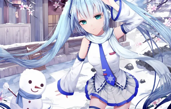 Картинка зима, девушка, vocaloid, hatsune miku, вокалоид