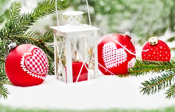 Зима, снег, шары, Новый Год, Рождество, Christmas, decoration, Merry