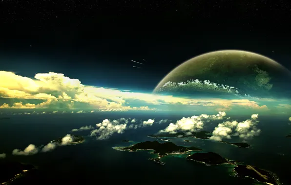 Картинка Луна, Острова, стратосфера, метеоры