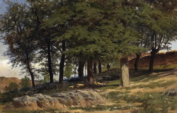 Картинка деревья, пейзаж, природа, картина, склон, Карлос де Хаэс, Леса близ Монастыря