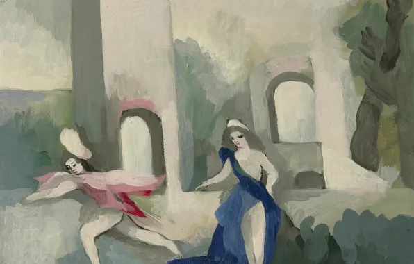 Картинка Модерн, Marie Laurencin, Две девушки в саду