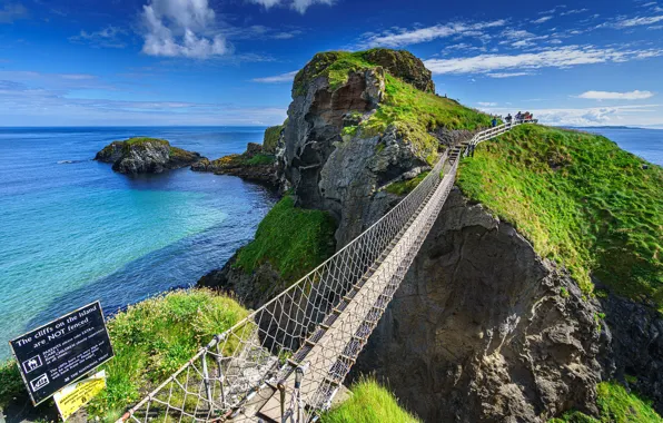 Море, небо, мост, скалы, Великобритания, Ballintoy