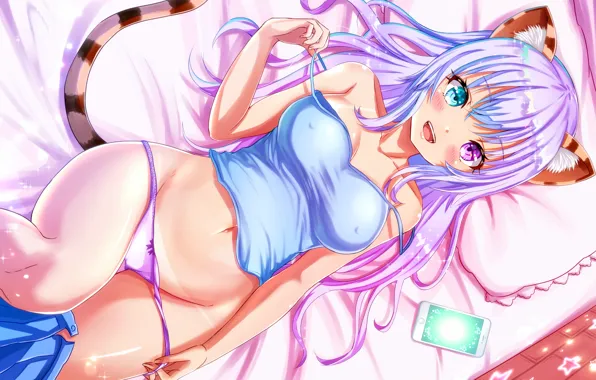 Girl, sexy, lingerie, cleavage, panties, long hair, boobs, anime