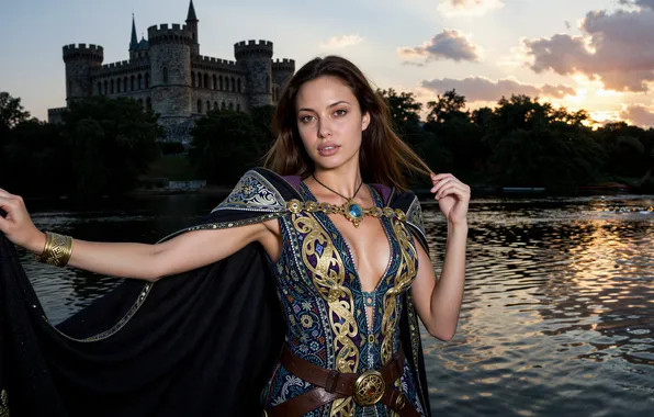 Картинка flirts, river, digital art, poses, photography, woman, castle, witch