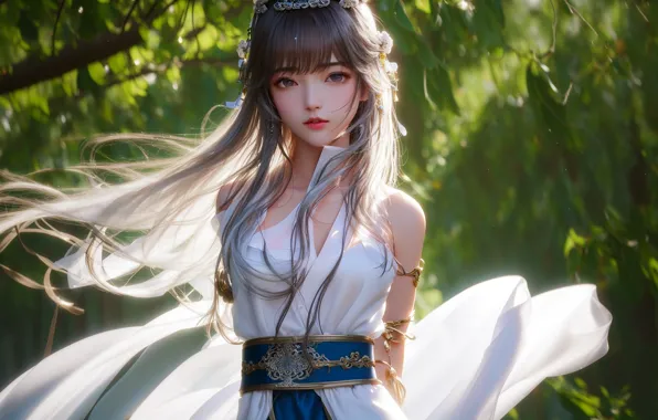 Girl, Beautiful, brown hair, Queen, white dress, Cute, Girl Beauty