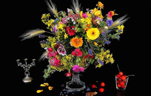 Картинка ягоды, букет, ваза, натюрморт
