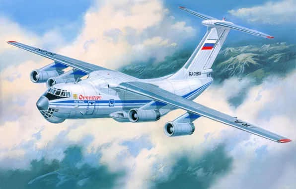 Картинка авиация, арт, самолёт, Ил-76, транспортный, военно
