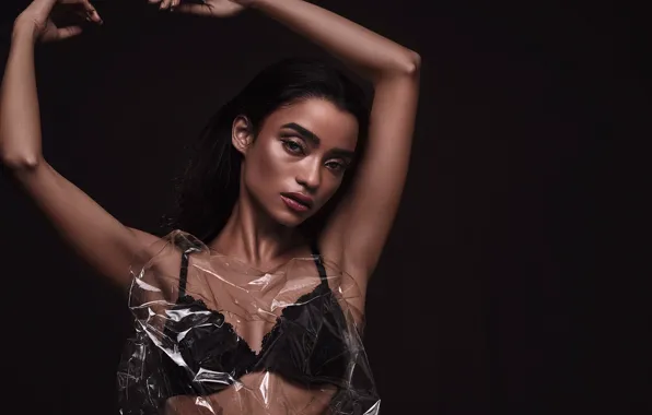 Girl, hot, model, pose, black bra, makeup