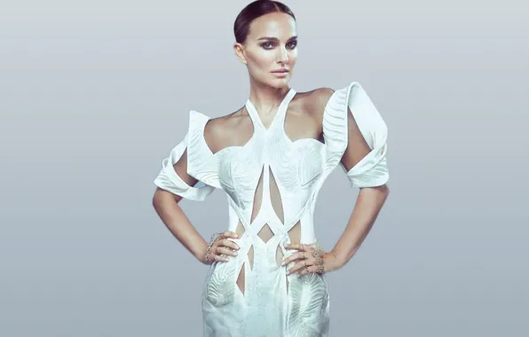 Взгляд, девушка, украшения, поза, платье, актриса, Natalie Portman, Натали Портман