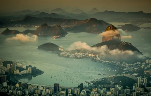Море, горы, побережье, панорама, Бразилия, мегаполис, Rio de Janeiro