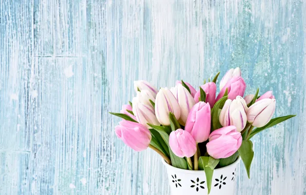Картинка цветы, букет, тюльпаны, розовые, wood, pink, flowers, beautiful