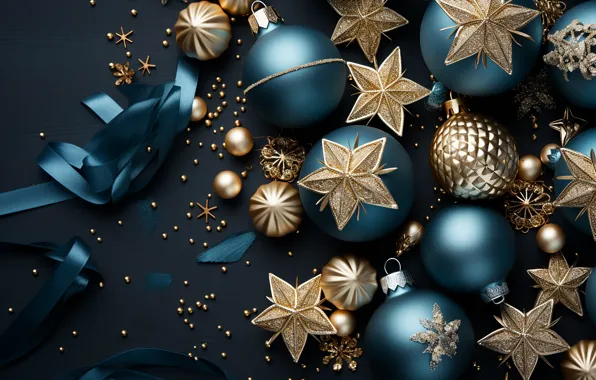 Новый Год, blue, luxury, Christmas, black, decoration, background, темный фон