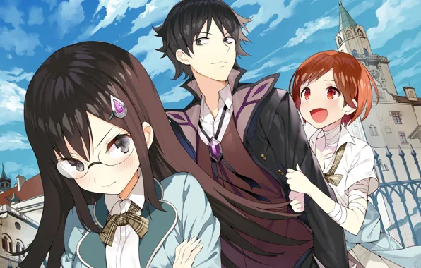 Девушка, аниме, арт, парень, 3-nen b-gumi necromancer-sensei