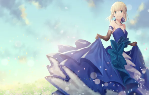 Девушка, аниме, платье, арт, сейбер, fate/grand order