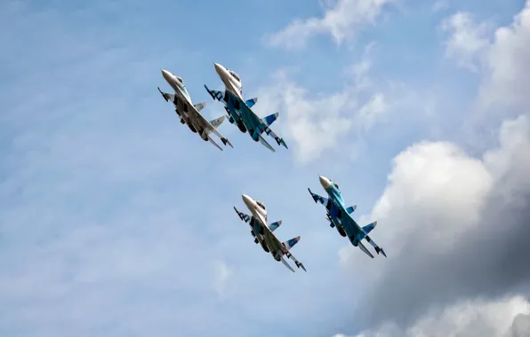 Картинка небо, истребители, Су-27, Соколы России