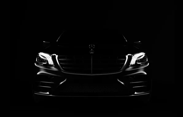 Авто, Черный, Машина, Mercedes, Фары, Логотип, Car, Art