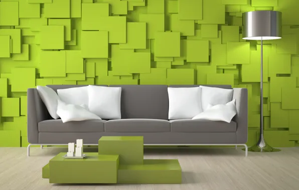 Green, wall, sofa