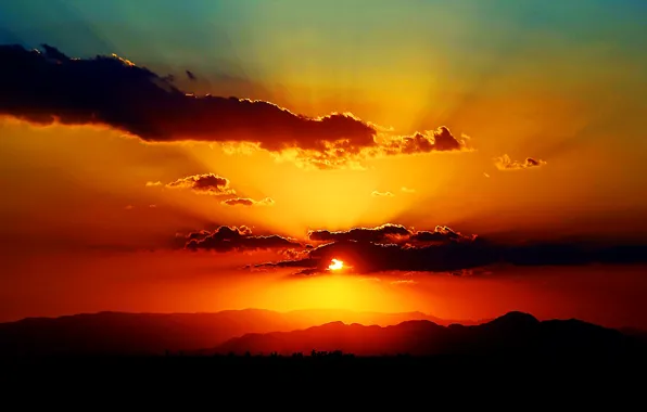 Картинка небо, облака, закат, горы