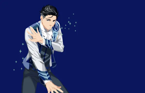 Парень, синий фон, Юрий на льду, Yuri On Ice, Отабек Алтын