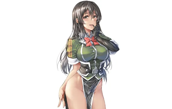Girl, sexy, blouse, long hair, brown hair, brown eyes, boobs, anime