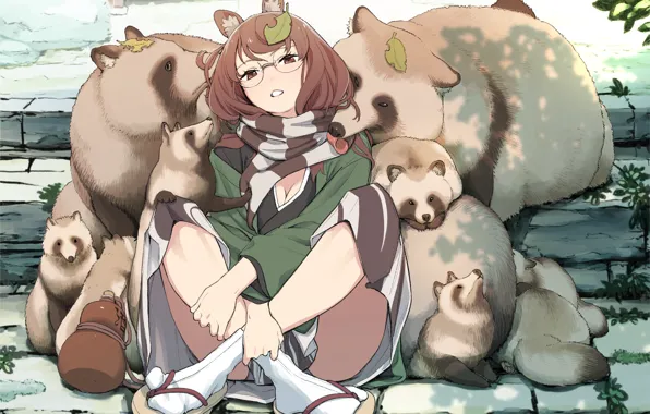 Девушка, ступени, ушки, Touhou Project, тануки, Futatsuiwa Mamizou