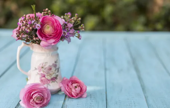 Картинка цветы, букет, ваза, pink, with, flowers, scene, spring