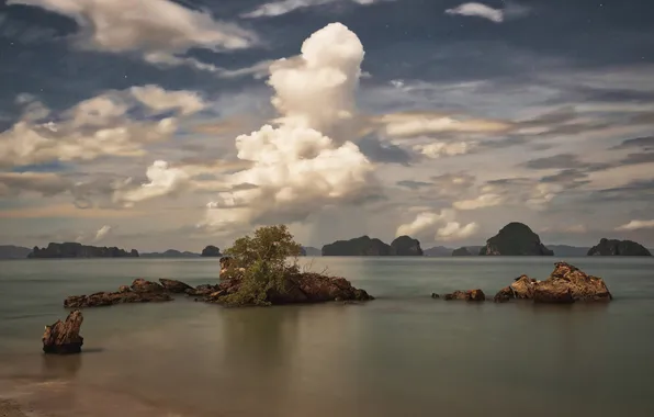 Море, небо, облака, камни, скалы, берег, Trey Ratcliff