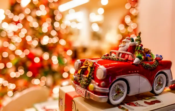 Огни, праздник, подарок, игрушка, Рождество, Новый год, машинка, Christmas