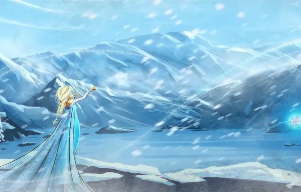 Картинка девушка, снег, мультфильм, арт, метель, frozen, холодное сердце