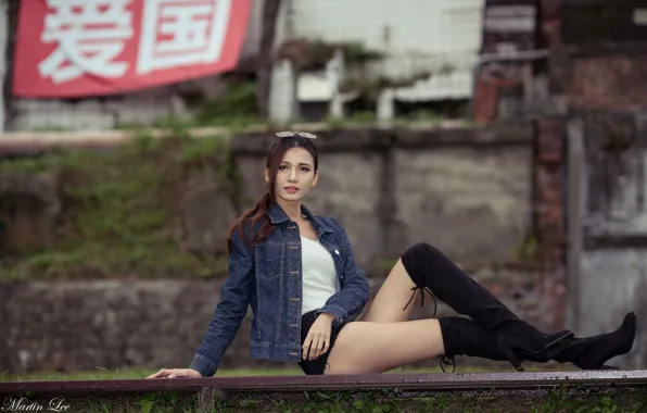 Иероглифы, ножки, азиатка, милашка, боке, asian, cutie, asian girls