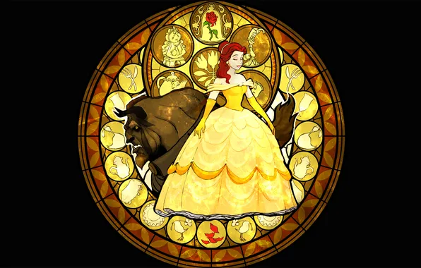 Платье, витраж, Disney, персонажи, Белль, Дисней, Красавица и Чудовище, Beauty and The Beast