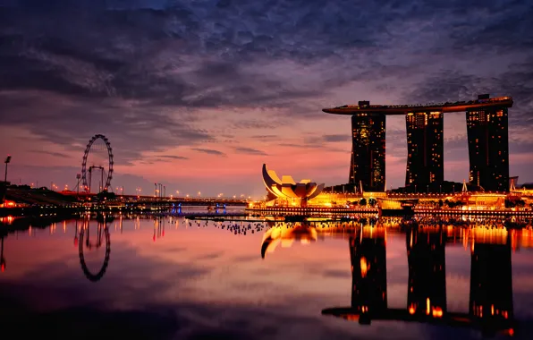Ночь, город, вечер, Сингапур, отель