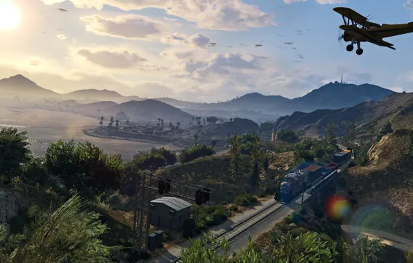 Пейзаж, поезд, красота, gta, Grand Theft Auto 5