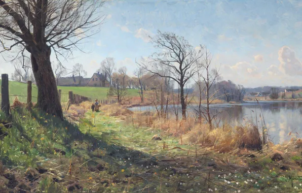 Датский живописец, 1916, Петер Мёрк Мёнстед, Peder Mørk Mønsted, Danish realist painter, A View of …