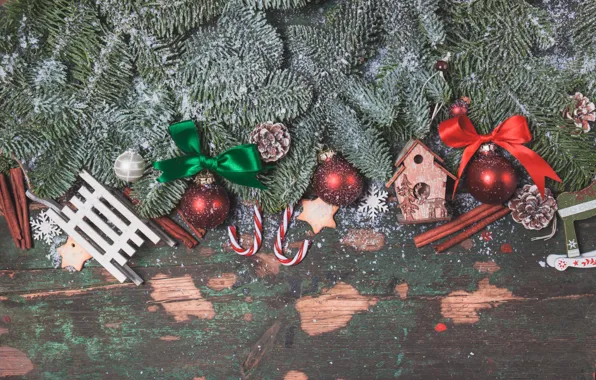 Снег, шары, Новый Год, Рождество, wood, merry christmas, decoration, xmas