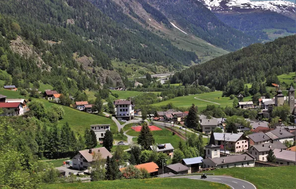 Картинка горы, Швейцария, Альпы, домики