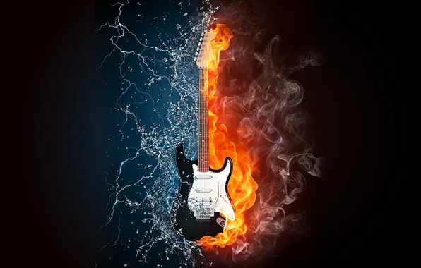 Картинка вода, жизнь, музыка, огонь, молнии, Гитара