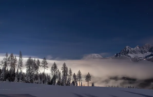 Картинка небо, снег, пейзаж, горы, утро