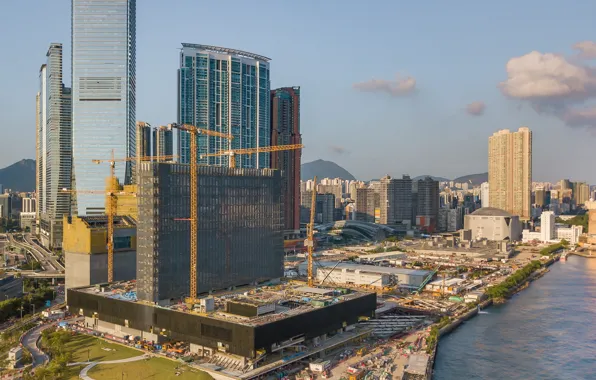 Берег, здания, архитектура, строительство, Construction Process - Hong Kong