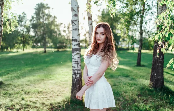 Лето, взгляд, девушка, солнце, поза, милая, волосы, портрет