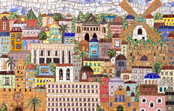 Картинка город, mosaic, Jerusalem
