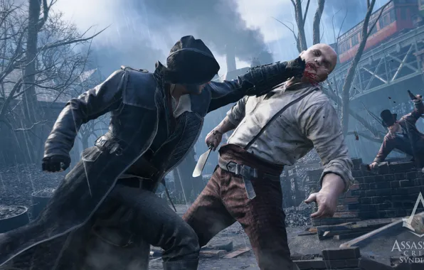 Пистолет, Дождь, Удар, Ассасин, Джейкоб Фрай, assassin's creed syndicate, Бандит